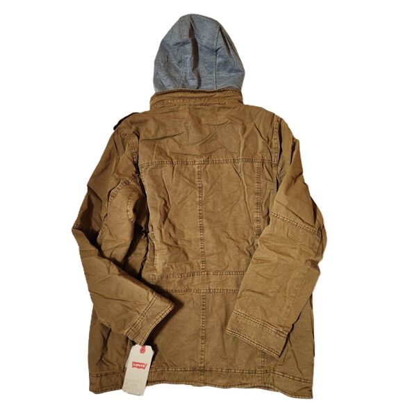 Levi's Men's Large Tall Hooded Military Jacket – Washed Cotton, Sherpa Lined - Picture 2 of 11
